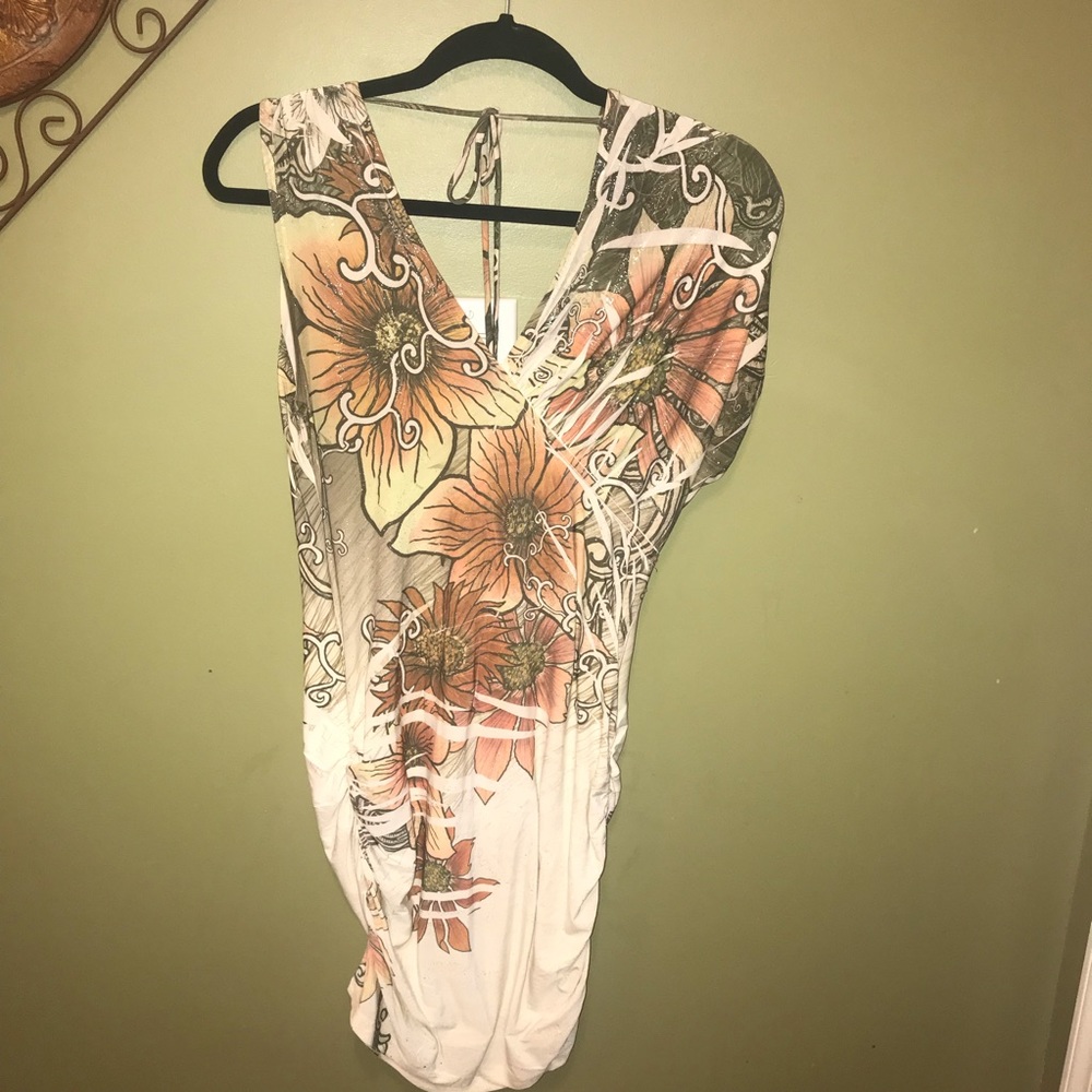 Entry Cream Floral One Sleeve Shirt Sz XL
